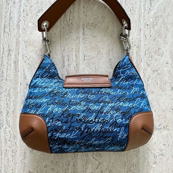 MK Collection Bancroft Medium Signature Print Denim Shoulder Bag - Picture 11 of 12